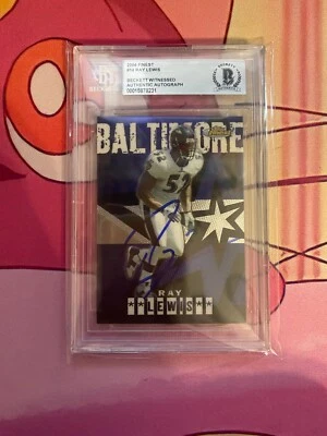 RAY LEWIS SIGNED CARD 2004 TOPPS FINEST #14 BECKETT CERTIFIED - Image 1 of 2