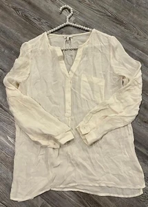JOIE Women’s Cream 100% Silk Semi Sheered Chiffon Long Sleeves V-Neck Blouse XS - Picture 1 of 19