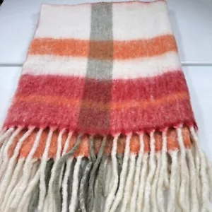 west elm blanket 50x60 wool blend red plaid fringe modern - Picture 1 of 14