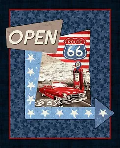 34" Fabric Panel | Studio E All American Road Trip Antique Car Route 66 Travel - Picture 1 of 1