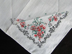 Vintage Print Flowers Hankie Printed Floral Handkerchief Hanky 1343 - Picture 1 of 9