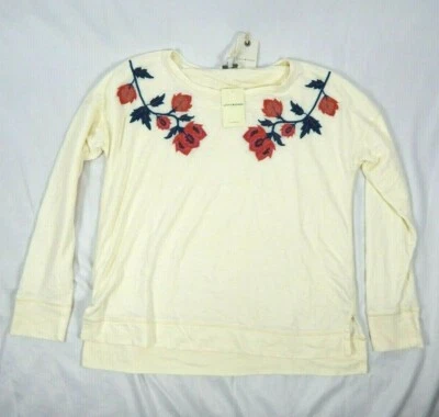 Sudadera para mujer Lucky Brand floral bordada marfil cuello redondo, mediana        Foto 1 de 2