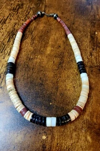 Native American Vintage Santo Domingo Shell Sterling Silver Necklace 16" - Picture 1 of 10