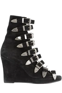 OPENING CEREMONY + CHLOE SEVIGNY BLACK SUEDE WEDGE SANDALS EU 38 UK 5 US 8 - Picture 1 of 6