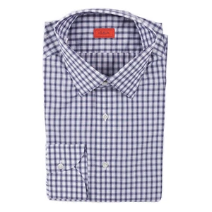 Isaia Modern 'Mix Fit' Blue and Navy Check Cotton Dress Shirt 15 (Eu 38) - Picture 1 of 6