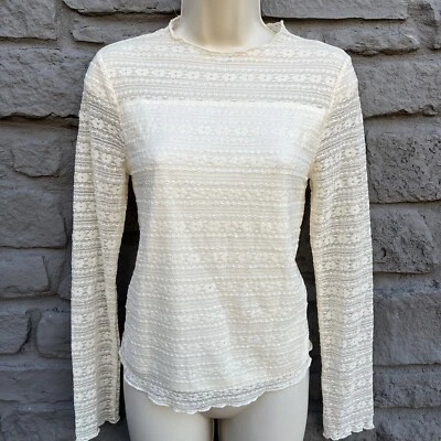 Francesca's Blue Rain Women's Long Sleeve Floral Top Lace Ivory Shirt Size XS - Image 1 of 4