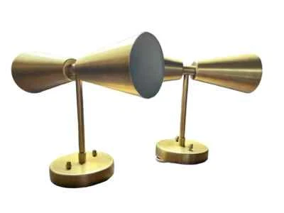 Pair Brass Double Cone Wall Sconce - Mid-Century Modern Sputnik Home Wall Decor - Image 1 of 4
