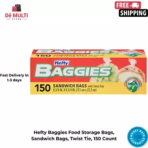Hefty Baggies Sacchetti per Conservazione Alimenti, Sacchetti per Panini, Cravatta Twist, Numero 150 - Foto 1 di 5