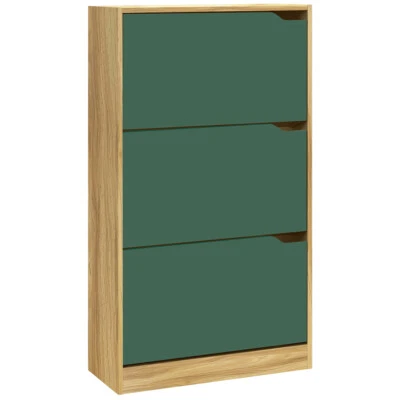 Scarpiera 3 Ante Ripiani Doppia Profondità Porta Scarpe Quercia Verde 63x24x115c - Immagine 1 di 4