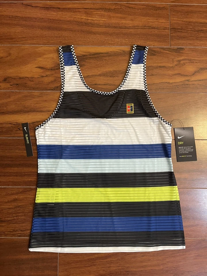 Nike Court Tennis Dri-Fit MultiColor Striped Tank Top AJ8675-100 Women’s Size XS