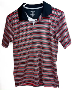 George Boys Youth XL 14-16 Polo Golf Shirt Red Black Gray Striped Polyester - Picture 1 of 7