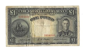 BAHAMAS 1 Pound 1936, P-11a Jarrett-Taylor-Moore 1st Sig Variety KGVI RARE 94999 - Picture 1 of 2