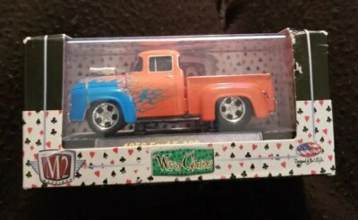 1/64 M2 WILD CARDS GROUND POUNDERS 1956 FORD F-100 PICKUP ORANGE & BLUE FLAMES - Image 1 of 4