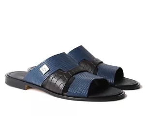 Giampieronicola 5647 italienische braune/blaue Kroko-/Eidechsendruck Ledersandalen - Bild 1 von 5