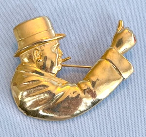 Rare Large 1960 Gold Plated Handmade Winston Churchill Pin by Polcini WWII - Picture 1 of 4