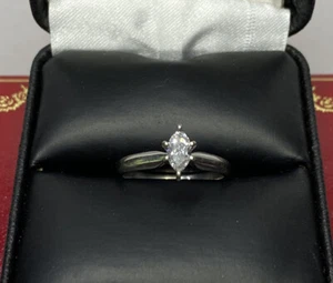 Anello Fidanzamento Matrimonio Solitario Marchesa Oro Bianco 14k 1/3 Ct Diamante 4 3/4 - Foto 1 di 10
