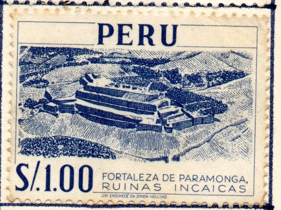 Paramonga Fortress, rare dark blue stamp S/. 1.00, Perú 1952, accept offers - Image 1 of 1