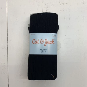 Cat & Jack Black Grey Cotton Tights Girls Size 4-6 - Picture 1 of 2
