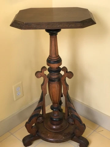 Victorian Renaissance Revival Walnut Pedestal / Plant Stand Cover