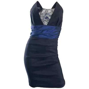 Badgley Mischka Vintage Avant Garde Black Navy Blue Sequin Mini Dress sz 14 $475 - Picture 1 of 9