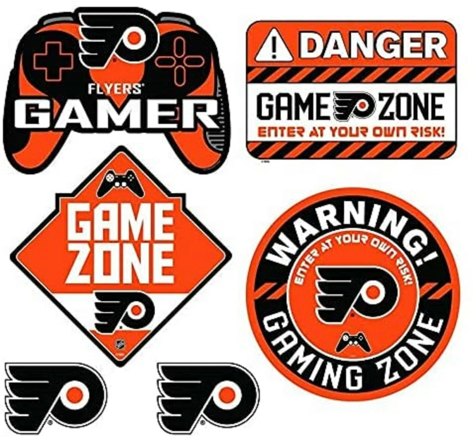 PHILADELPHIA FLYERS GAMER REPOSITIONAL WALL DECALS 6pc SET TEXTURED 12X14 - Image 1 of 1