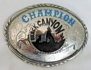 VINTAGE CHAMPION BLACK CANYON BELT BUCKLE TROPHY ENAMELED MADE IN USA - Picture 1 of 8