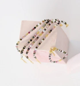 Multi Tourmaline Faceted Round Gemstone Tiny Gold Filled Beads Bracelet 6-8" - Picture 1 of 9