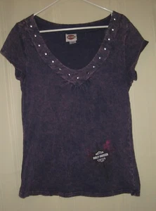 Womens Large Harley Davidson® V-neck top purple crinkle HD Albert Lea, MN - Picture 1 of 5
