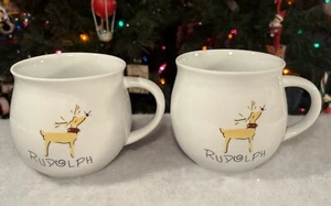 Lot Of 2 Retired Pottery Barn Christmas REINDEER 22oz Jumbo Barrel Coffee Mugs - Bild 1 von 13
