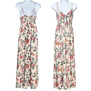 Ambiance Pink Floral Maxi Dress V Neck Strappy Ditsy Boho Smocked Size Small NEW - Picture 1 of 8