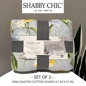 2-PK New SHABBY CHIC Multicolor Floral Quilted King Cotton Shams w/ Ruffles - Picture 1 of 4
