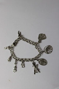 Vintage Roc Sterling Silver Charm Bracelet 9 Charms Violin Skis Lobster 7" 18.7g - Picture 1 of 14