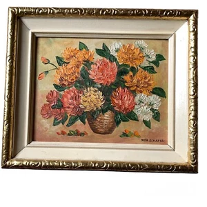Pintura Original Vintage MCM 70s Enmarcada Bodegón Mamás Flores Rita Schafer - Imagen 1 de 8