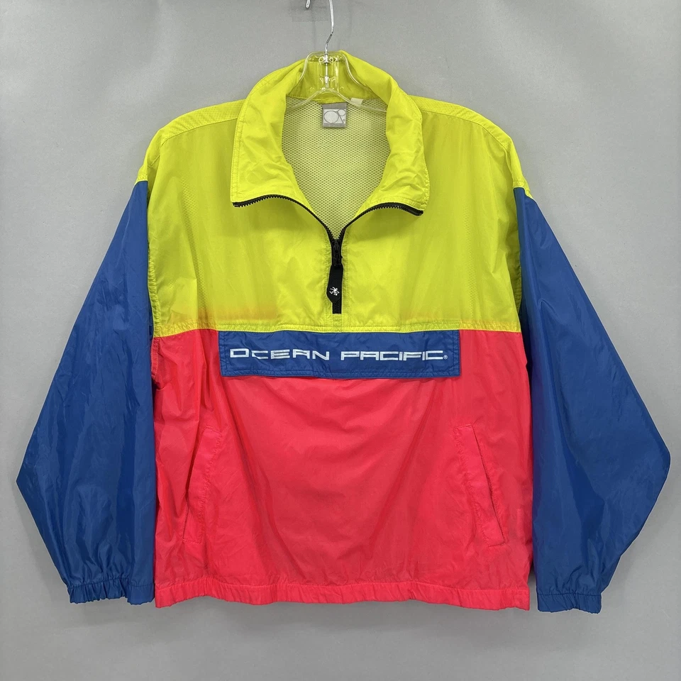 Vintage Ocean Pacific Jacket Mens Large Colorblock Anorak Windbreaker Pullover - Image 1 of 4