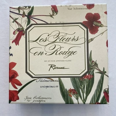 Rosanna Set of 4 Fleur En Rouge Dessert Plates In Gift Box Botanical NEW - Image 1 of 4