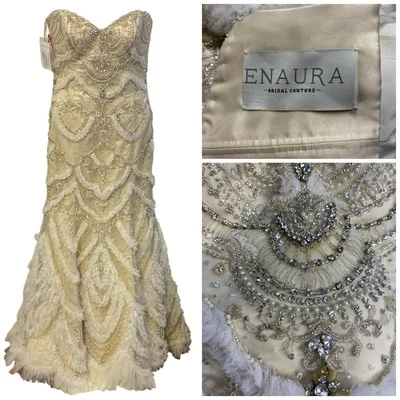 Enaura Couture Dress Wedding Size 12 Gown Ivory Beaded Bodice Ruffle Formal - Image 1 of 4