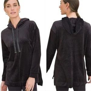 Chico's Zenergy Black Velour Lounge Hoodie Tunic Pullover Soft Comfy Size 3 XL - Picture 1 of 9