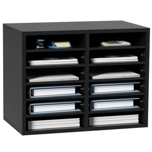Wood Literature Organizer Adjustable File Sorter 12 Compartments Black - Picture 1 of 12