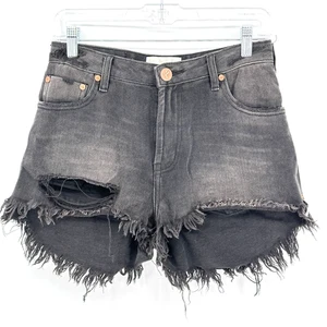One Teaspoon Jean Shorts Size 27 Black Distressed High Waist Bonita Frayed Hem - Picture 1 of 11