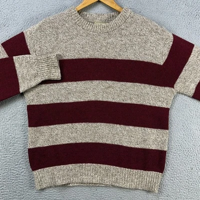 VINTAGE L.L. Suéter tejido de lana Bean cuello redondo para mujer grande granate a rayas hecho en EE. UU. Foto 1 de 4