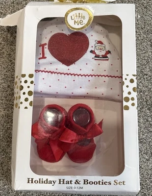 Conjunto de sombrero y botines Little Me Holiday bebé talla 0-12M nuevo B6 Foto 1 de 4
