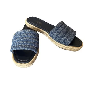 Michael Kors Royce Espadrille Slides Denim Gebraucht Top Jacquard Logo - Bild 1 von 6