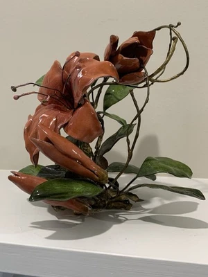 Large Vintage Brass Flowers Enamel Metal Floral Sculpture MCM 8” OOAK - Image 1 of 4