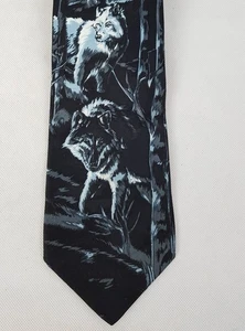 Addiction Mens Necktie Wolves Black Gray Polyester - Picture 1 of 6