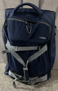LL Bean XL Rolling Soft Sided Luggage Duffle Bag Navy Blue 26"H Travel - Picture 1 of 17