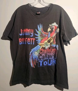 Camisa De Colección Jimmy Buffett Para Hombres XL Camaleón Caravana Tour Loro 1993 Años 90 Negra - Imagen 1 de 4