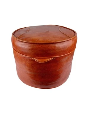 Vtg MCM Orange Footstool Ottoman Hassock Pouf Baseball Wings 70's Boho - Image 1 of 4