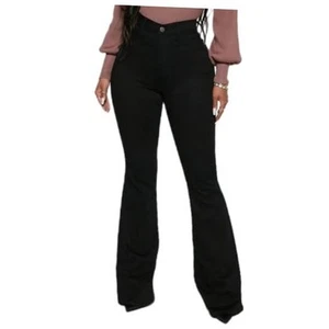 High Waisted Skinny Bell Bottom Jeans for Women Stretch Flare Small 7078 Black - Picture 1 of 5