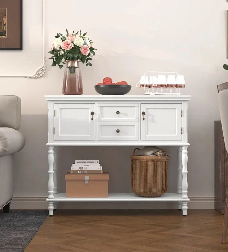 Mesa consola vintage con 2 cajones y estante inferior para entrada|dormitorio|vestíbulo Foto 1 de 4