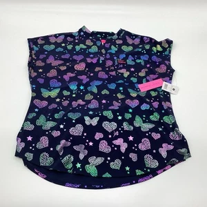 NWT Betsey Johnson Koi Black Hearts And Butterflies Scrub Top Size Small - Picture 1 of 6